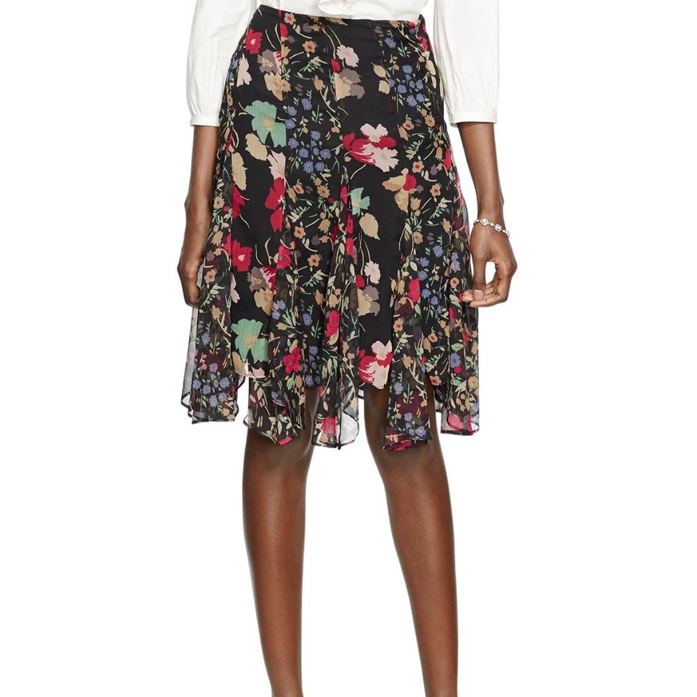 Black Floral Gauze Flowy A-Line Skirt
